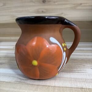 1 Mexican Hand Painted Clay Mug aka Jarrito, 4" Tall, 4.5" Wide